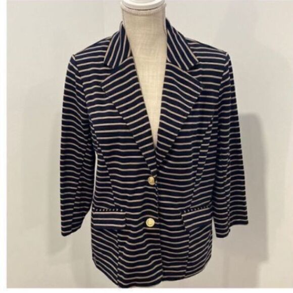 Joan Rivers Women’s Size XL Blazer Navy White with Gold Buttons and Flap Pockets - Picture 1 of 15